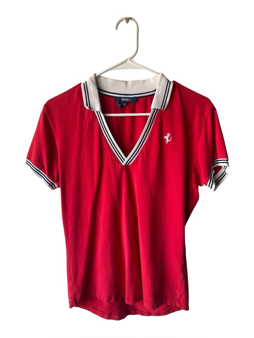 Ferrari Red V-Neck Polo Shirt XL Like New